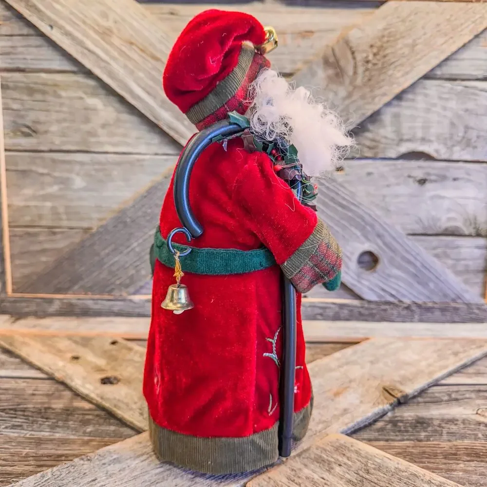 Traditional Christmas Santa Treetop/Tabletop-Embroidered Coat/Plaid Accents-10